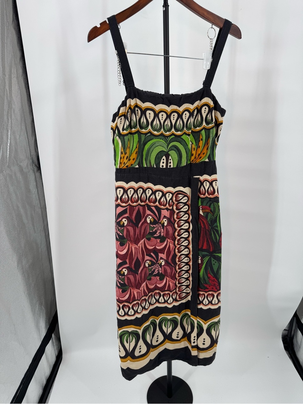 FARM Rio Botanical Print Strap Midi Dress in Green, Red and Black - Picture 2 of 7